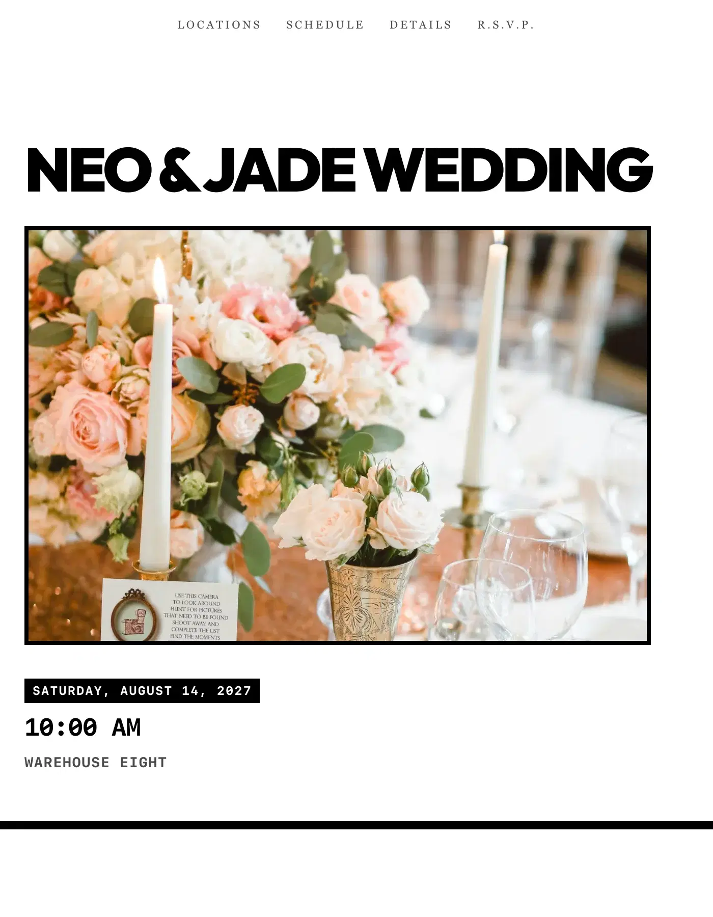 Brutalist sample invitation for Neo & Jade