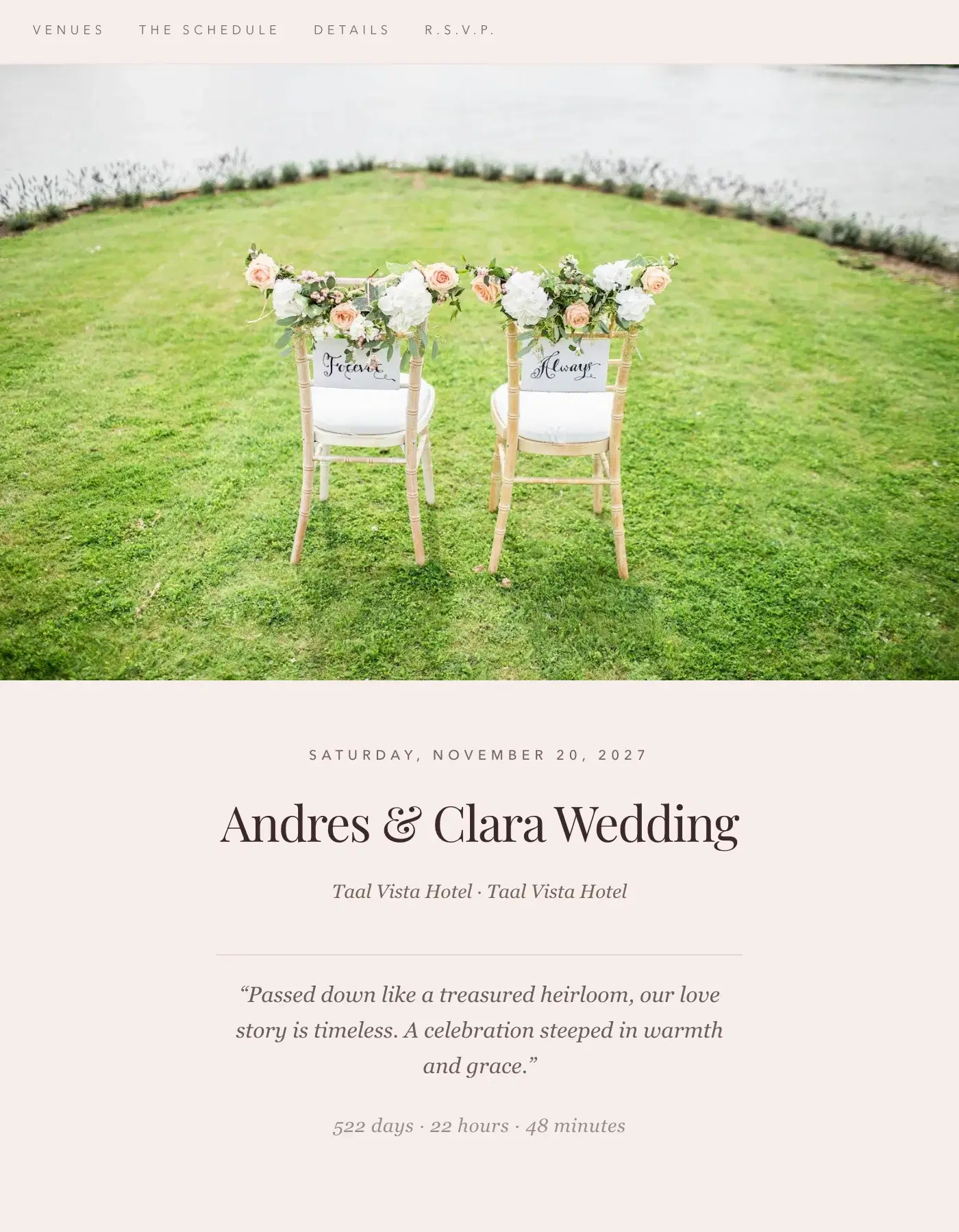 Heirloom sample invitation for Andres & Clara