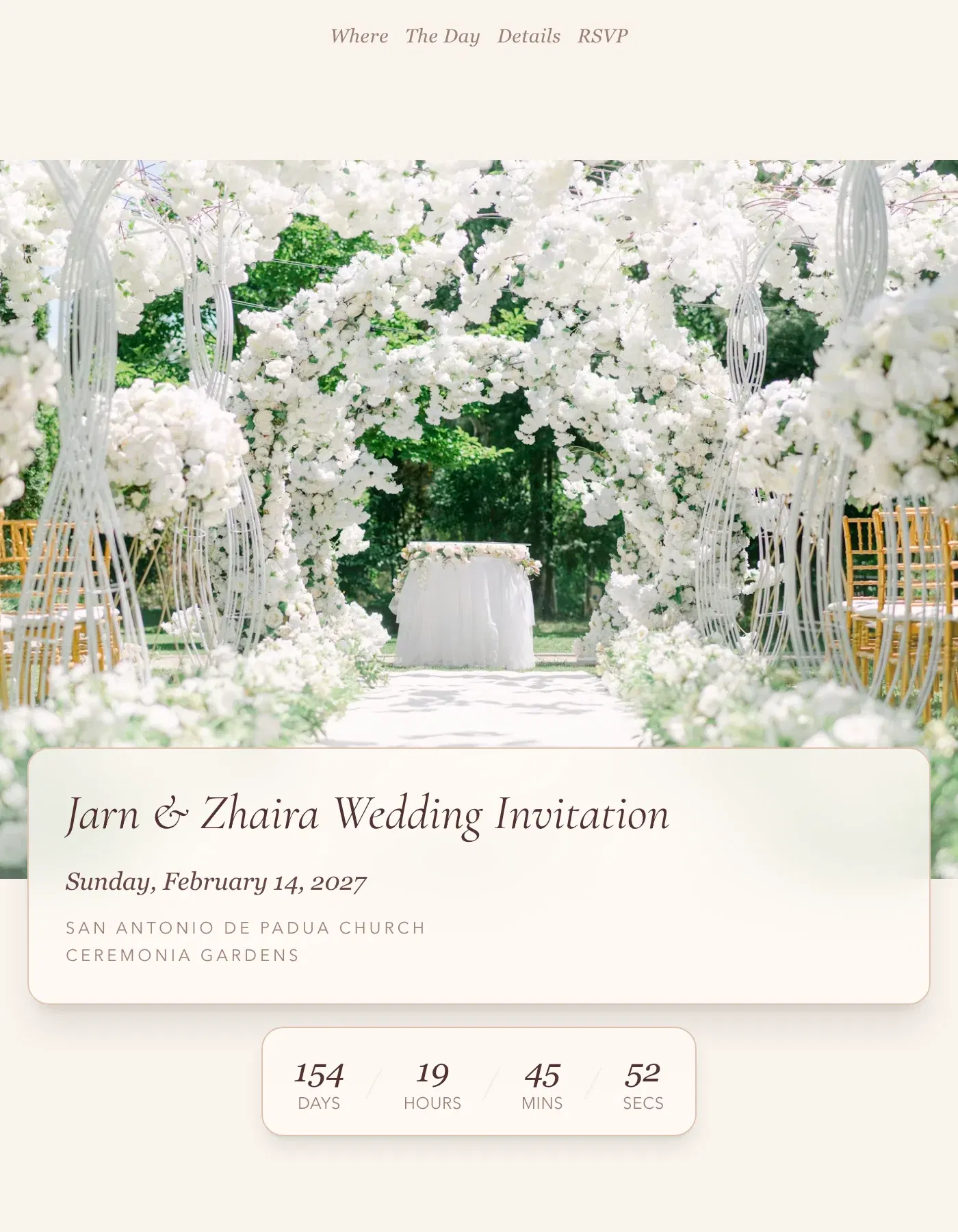 Romantic sample invitation for Jarn & Zhaira